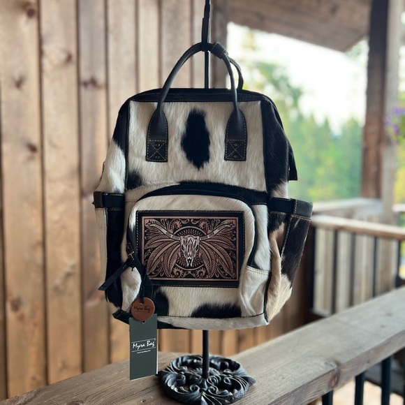 Myra Bag Handbags - 🐣NEW Myra Bag Cowhide Tooled Leather Bull Longhorn Diaper Nappy Backpack gift